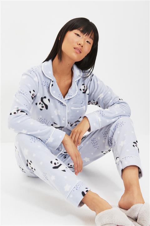 TRENDYOLMİLLA Mavi Panda Desenli Örme Pijama Takımı THMAW22PT0359