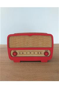 yenihayatdekorasyon Rustik Ahşap Radyo Kumbara Kırmızı