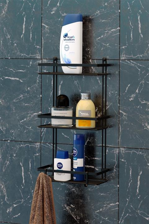 Teknotel 3KATLI KANCALI BANYO RAFI MAT SİYAH ES065H