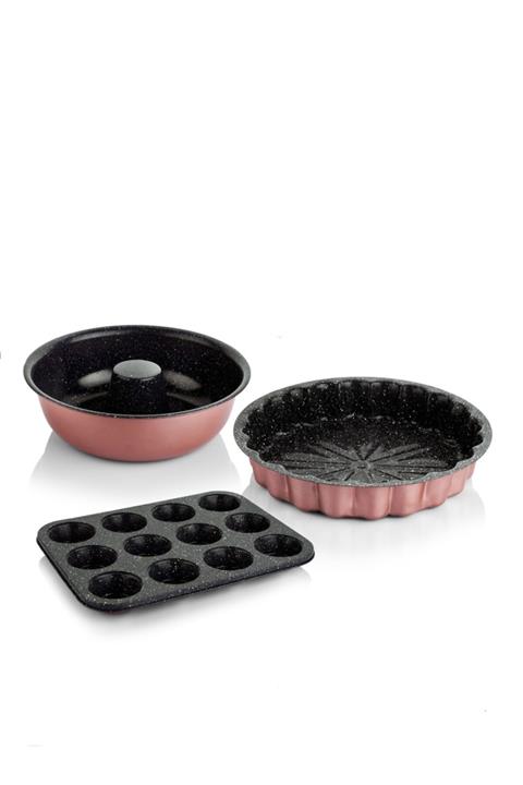 Schafer Floral 3'lü Kek Kalıbı Seti - Rosegold