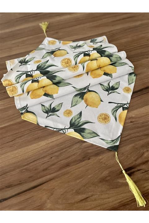 FUS BLUE Limon Desenli Püsküllü Runner