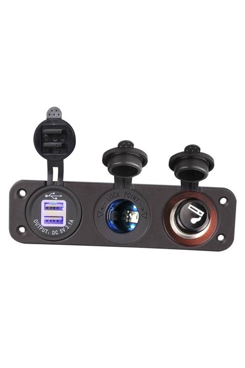 Profisher 12v Araç Çakmak Soketi Mavi Led 12v Çift Usb Şarj Adaptörü