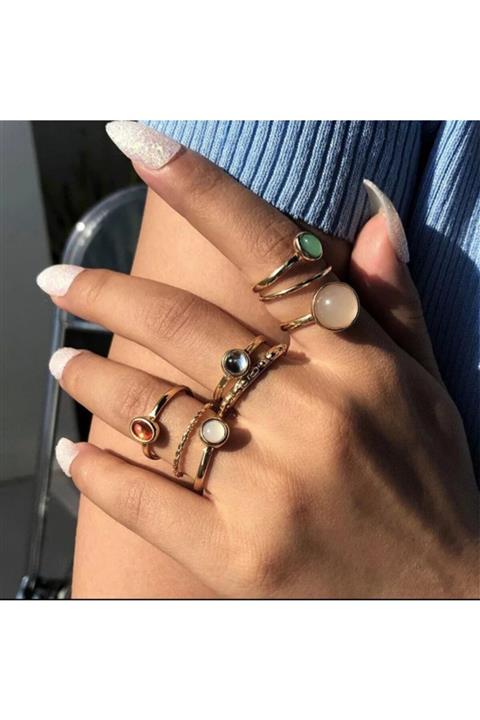 Dark Moon Accessories 8li Taşlı Yüzük Seti