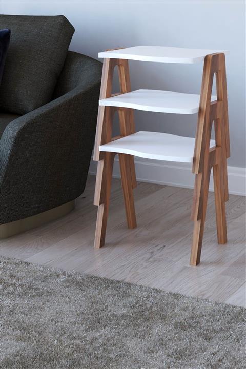 KZY Su Zigon Sehpa BEYAZ-CEVİZ