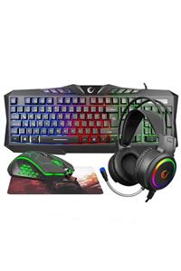 DÜVENCİ TİCARET Km-404 Argentı Rainbow Aydınlatmalı Usb Gaming Combo Q Klavye + Kulaklık + Mouse + Mousepad Km-404