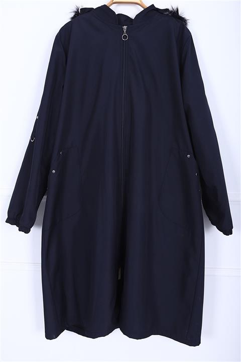 kombinal Lacivert Cepli Kapüşonlu Büyük Beden Kaban -923