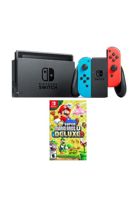 Nintendo Switch Renkli Mavi Kırmızı + Super Mario Bros U Deluxe Oyun