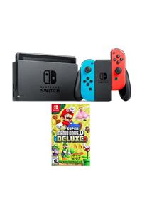 Nintendo Switch Renkli Mavi Kırmızı + Super Mario Bros U Deluxe Oyun