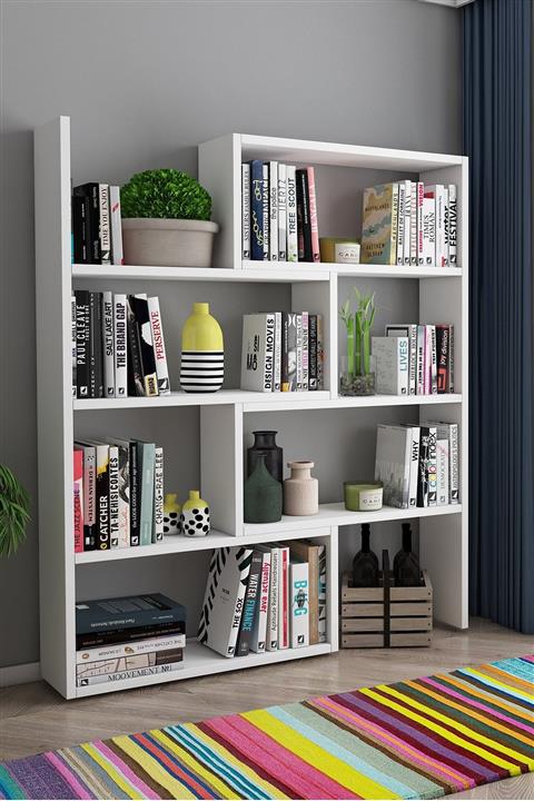 dekoronya Fonksiyonel Dekoratif Kitaplık Köşe Kitaplık Beyaz