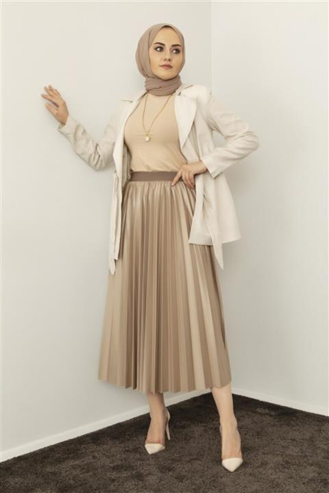 EMELL TURGAY Piliseli Bej Saten Etek