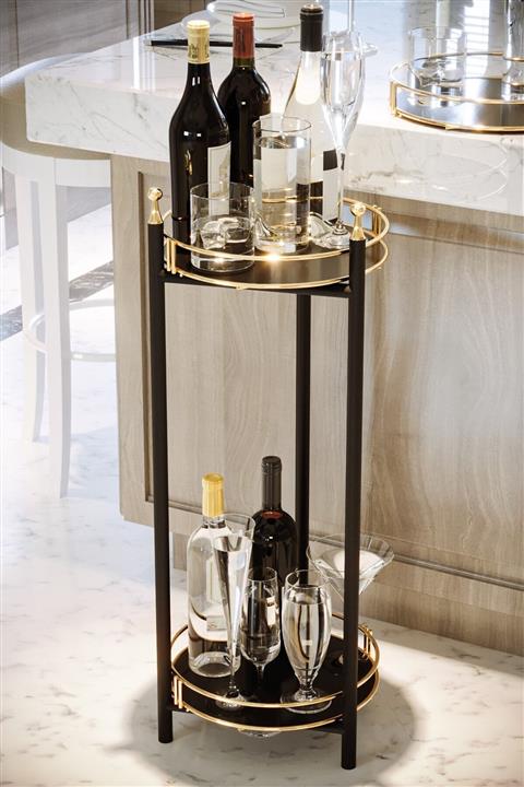 Bino Servis Sunum İkramlık Kek Pasta Standı Sunumluk Lüks Metal Gold 2 Katlı Tepsi Servis Arabası