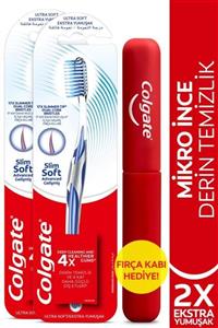 Colgate Mikro Ince Gelişmiş Ekstra Yumuşak Diş Fırçası X 2 Adet + Diş Fırçası Kabı Hediye