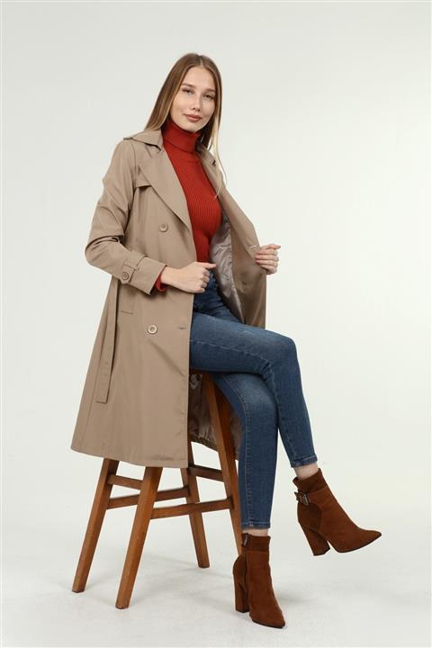 Jamila Uzun Kadın Astarlı Trençkot - Vizon