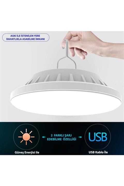 TechnoSmart Solar Güneş Enerji Ve Usb Sarjlı Kumandalı Bahçe Aydınlatma Led Askılı Pratik Kamp Lamba