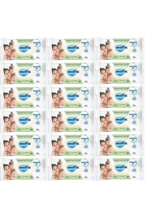 Molfix Islak Havlu Mendil İzotonik Ferah Temizlik 18 Li set 60 Yaprak Plastik Kapaklı