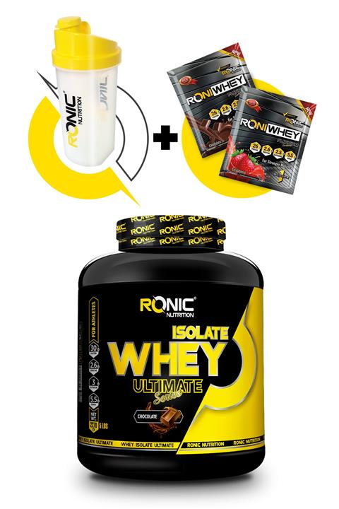 Ronic Nutrition Ultimate Isolate Whey Protein Tozu 2270 G (Çikolata Aromalı) Shaker ve 2 Adet Tek Kullanımlık Whey