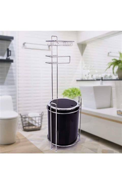 Sas Krom Yedekli Tuvalet Kağıtlık Ve Çöp Kovası 5 Litre Siyah