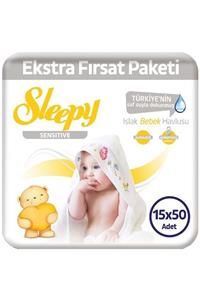 Sleepy Islak Havlu Mendil 50 Yaprak 15 Li Set Sensitive Kapaklı (5Pk*3)