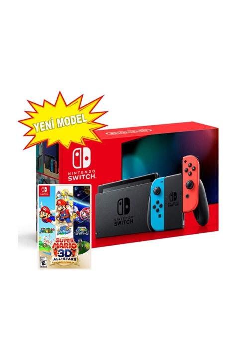 Nintendo Switch Red Neon Blue Yeni Model + Super Mario 3D All-Stars