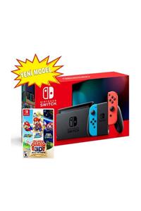 Nintendo Switch Red Neon Blue Yeni Model + Super Mario 3D All-Stars