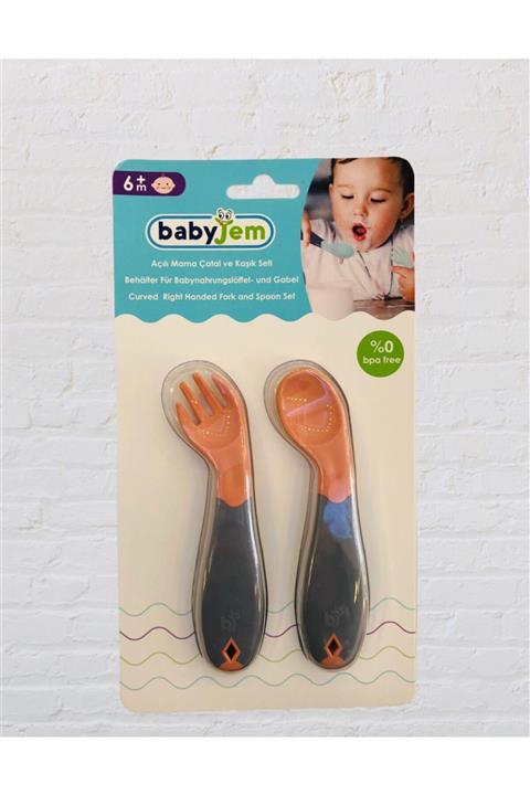 Babyjem Açılı Mama Çatal Kaşık Seti Gül Kurusu