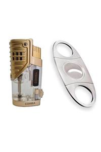 COHİBA 3 Torch Puro Çakmağı Delicili Gold Ve Metal Kesici Set