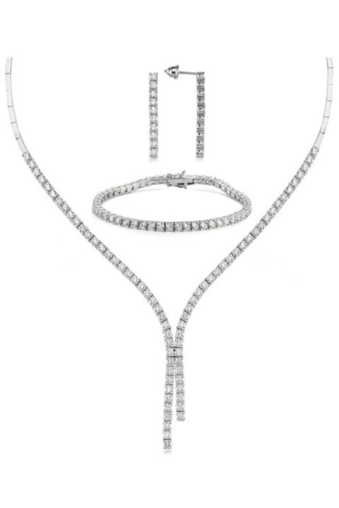 Valori Jewels Diamond Montür, 15.6 Karat Swarovski Zirkon Taşlı, Çift Bitiş Gümüş Su Yolu Set