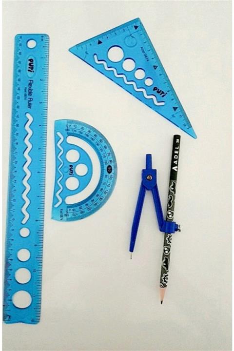 FixPoint Slikon Kırılmaz Pergelli Çizim Seti Cetvel Takımı Mavi Renk
