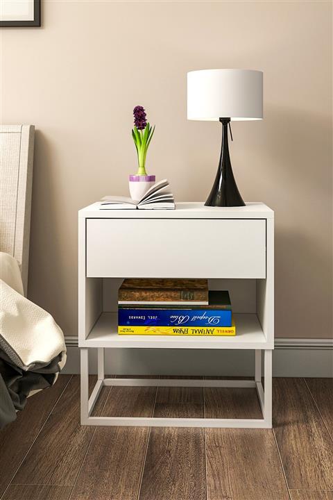 MORDEKA Premium Beyaz Çekmeceli Komodin