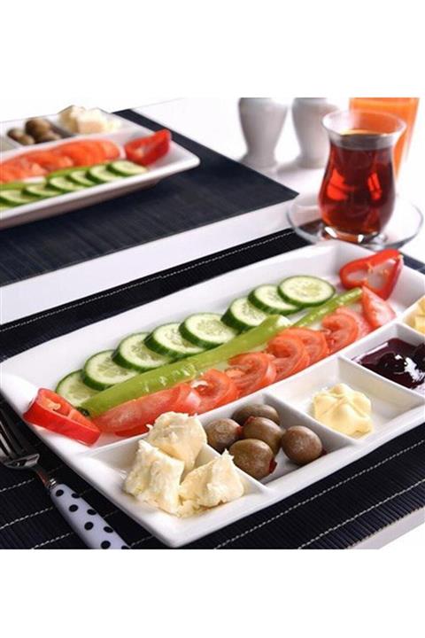HERA Beyaz 6 Bölmeli Seramik Kahvaltı Tabağı