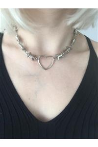 Köstebek Gothic Unisex Tombul Kalp Ve Dikenli Tasma Kolye Choker