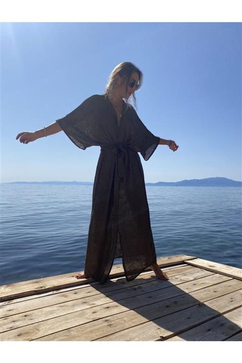BEACHTALK Delikli Gofreli Kumaştan Uzun Kimono