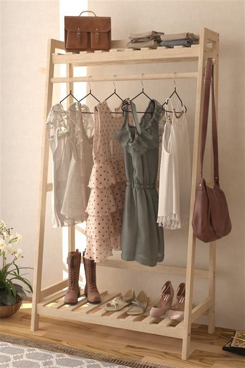 The BEST Shopping Ahşap Ayaklı Askılık 160x90 Cm Elbise Askılığı Konfeksiyon Askı Açık