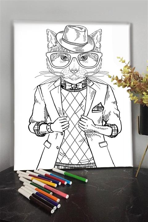 KanvasSepeti Kedi 2 40x30cm Çocuklar Için Özel Boyanabilir Tablo Tuval Mandala Kalem Hediyesi Yoktur.