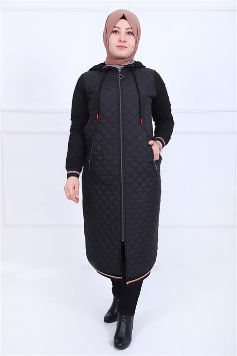 kombinal Siyah Ribana Detaylı Büyük Beden Kap- 21750-1