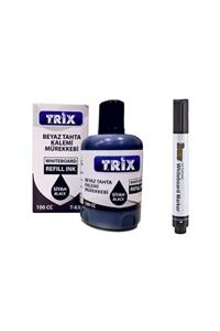 Brons Doldurulabilir Beyaz Yazı Tahtası Kalemi + Trix Mürekkep 100 ml - Siyah