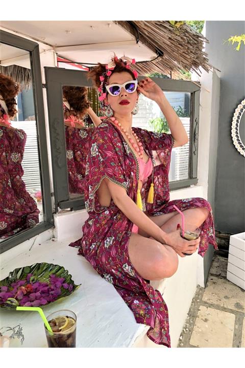 huvajdesign Etnik Desenli Zemin Oversize Kimono