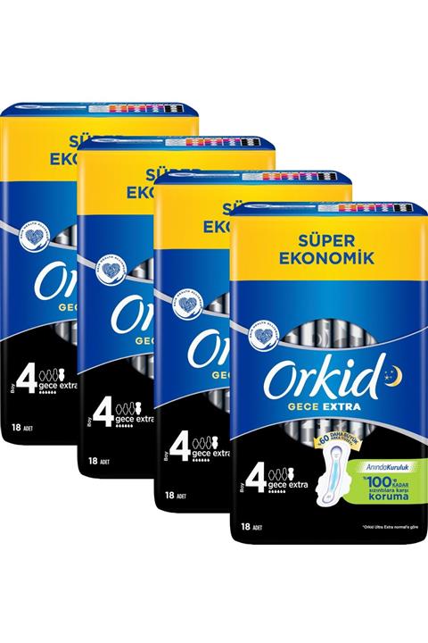 Orkid Ultra Gece Ekstra 18'li x 4 Adet  72 Adet Ped
