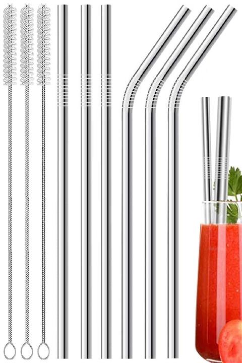 Kitchen Beauty 9 Parça Metal Pipet Seti Paslanmaz Çelik Pipet Ve Çubuk Pipet Temizleme Fırçası