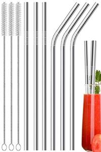 Kitchen Beauty 9 Parça Metal Pipet Seti Paslanmaz Çelik Pipet Ve Çubuk Pipet Temizleme Fırçası