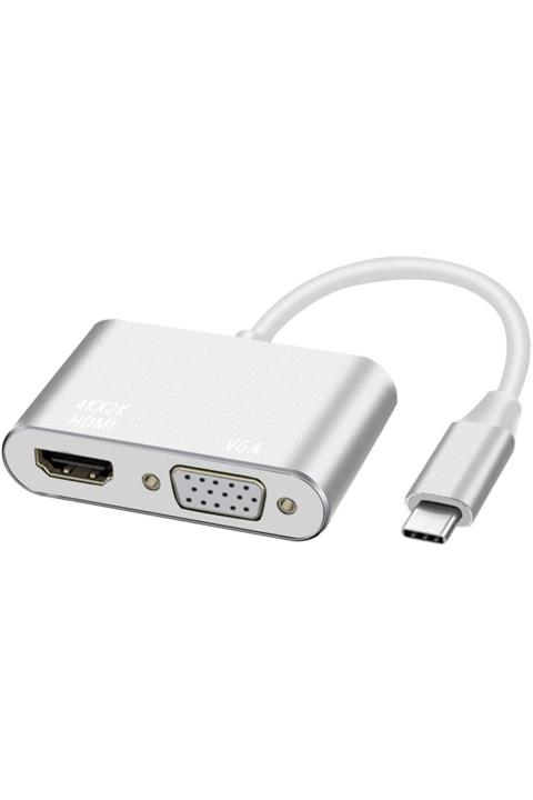 OYUNCUWEBSİTE 2in1 Type-c Usb Hdmı Çevirici Adaptör Hub 4k Hdmı hd Vga