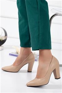 SİLVERSTONE SHOES Kadın Ten Cilt Yüksek Kalın Topuklu Stiletto Ayakkabı