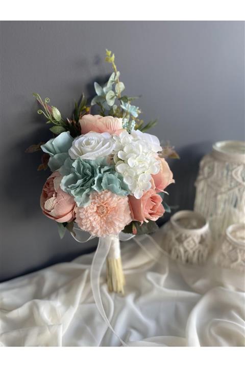 florbar Yeni Sezon Somon Mavi Gelin Buketi- Yaka Çiçeği 2 Li Set