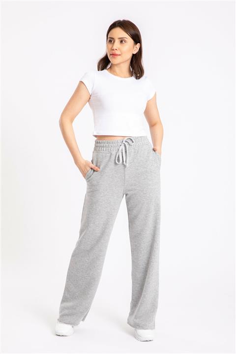 MODAMERSİ Kadın Gri Pamuklu Bol Paça Eşofman Altı