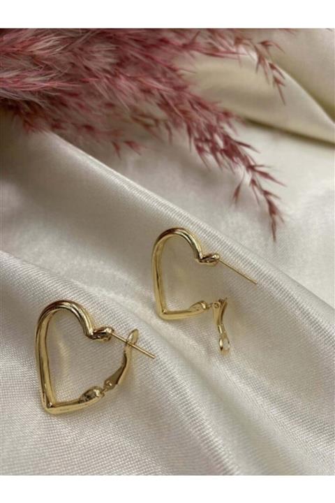 Eylülün Takısı Altın Renk Kalpli Klipsli Halka Küpe