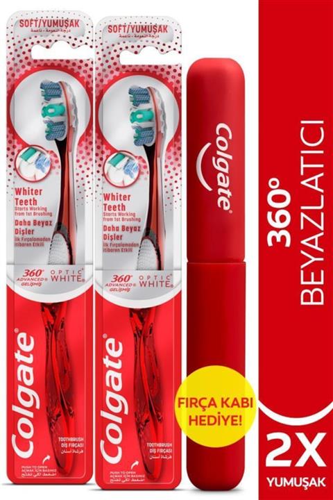 Colgate 360 Gelişmiş Optik Beyaz Yumuşak Beyazlatıcı Diş Fırçası X 2 Adet + Diş Fırçası Kabı Hediye