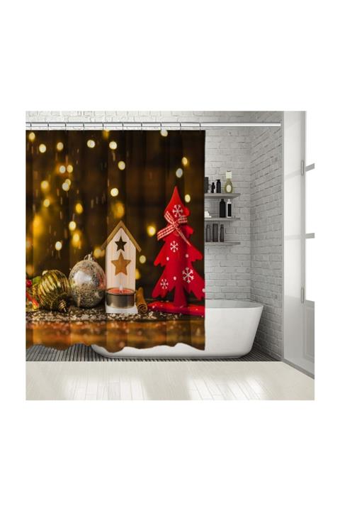 Henge Home Yılbaşı Noel Süsleri ile Bokeh Işıklıo Kırmızı Hardal Duşperdesi