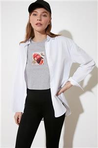 TRENDYOLMİLLA Beyaz Loose Fit Gömlek TWOAW20GO0107