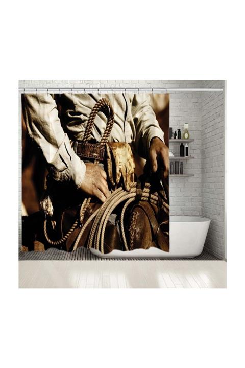 Henge Home Baskılı Duş Perde Güneş Batımı Bahçe Deseni