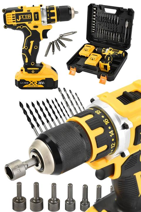 Jetta Power Tools Jetta Power Germany Teknolojisi Şarjlı Matkap 36 V Çelik Mandren Tam Takım Usta Set